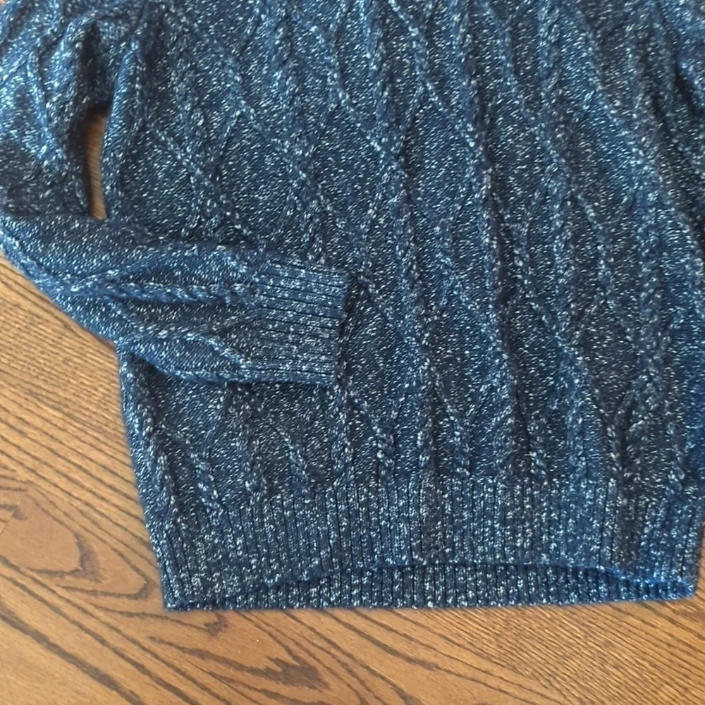 Yak Hair Blend Cable Knit Quality Capsule Sweater Blue Shawl Collar Sz M